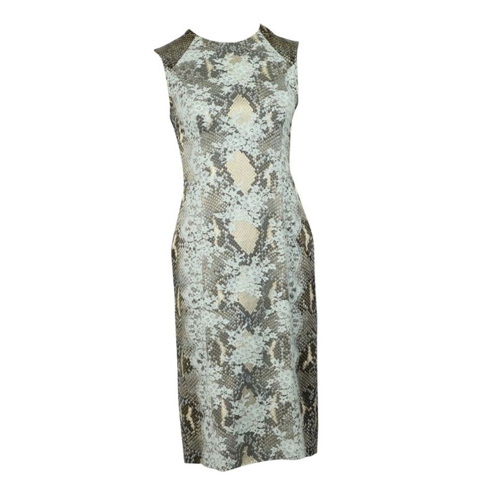 Erdem Snakeskin Print Dress with Lace Detail in Grey Viscose